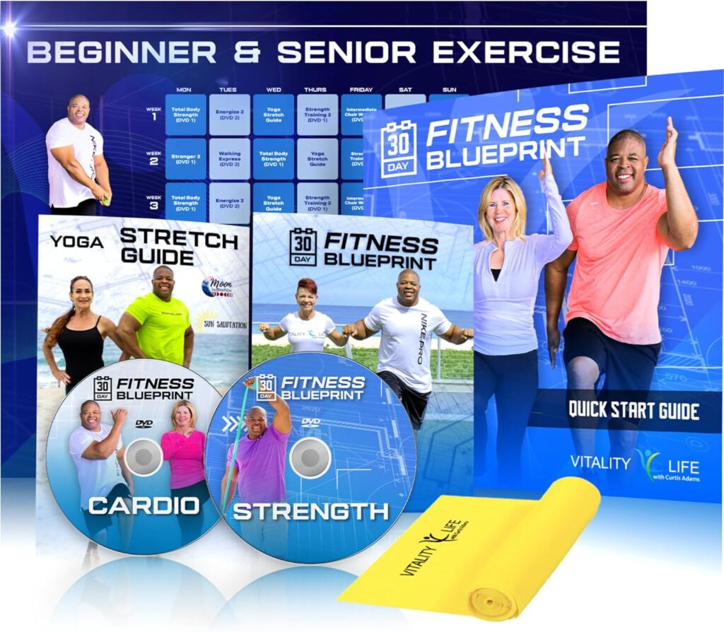 Exercise for Seniors  Beginners- Fun 30 day workout plan- Step by Step Comprehensive Package: 7 Workouts + Stretching Guide + Resistance Band + Easy to Follow Calendar. Get Energized  Stronger!