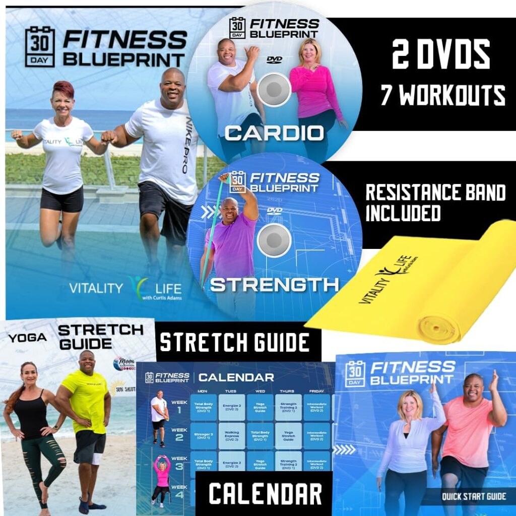 Exercise for Seniors  Beginners- Fun 30 day workout plan- Step by Step Comprehensive Package: 7 Workouts + Stretching Guide + Resistance Band + Easy to Follow Calendar. Get Energized  Stronger!