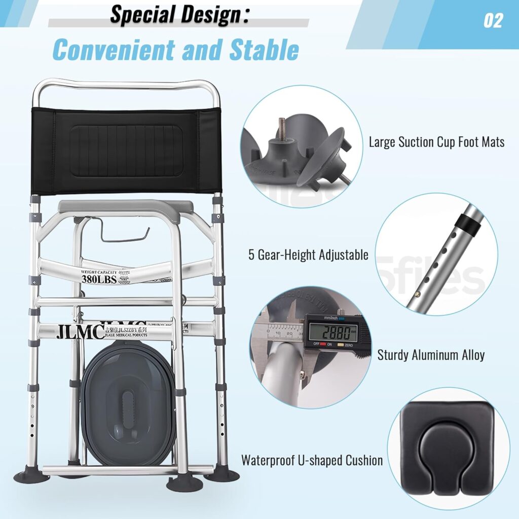 Fifuroes Bedside Commodes for Seniors, 4 in 1 Folding Bedside Commode Chair, Shower Chair, Adult Potty Chair with Arms, Portable Toilet for Home, Elderly, Disabled, Pregnant Woman