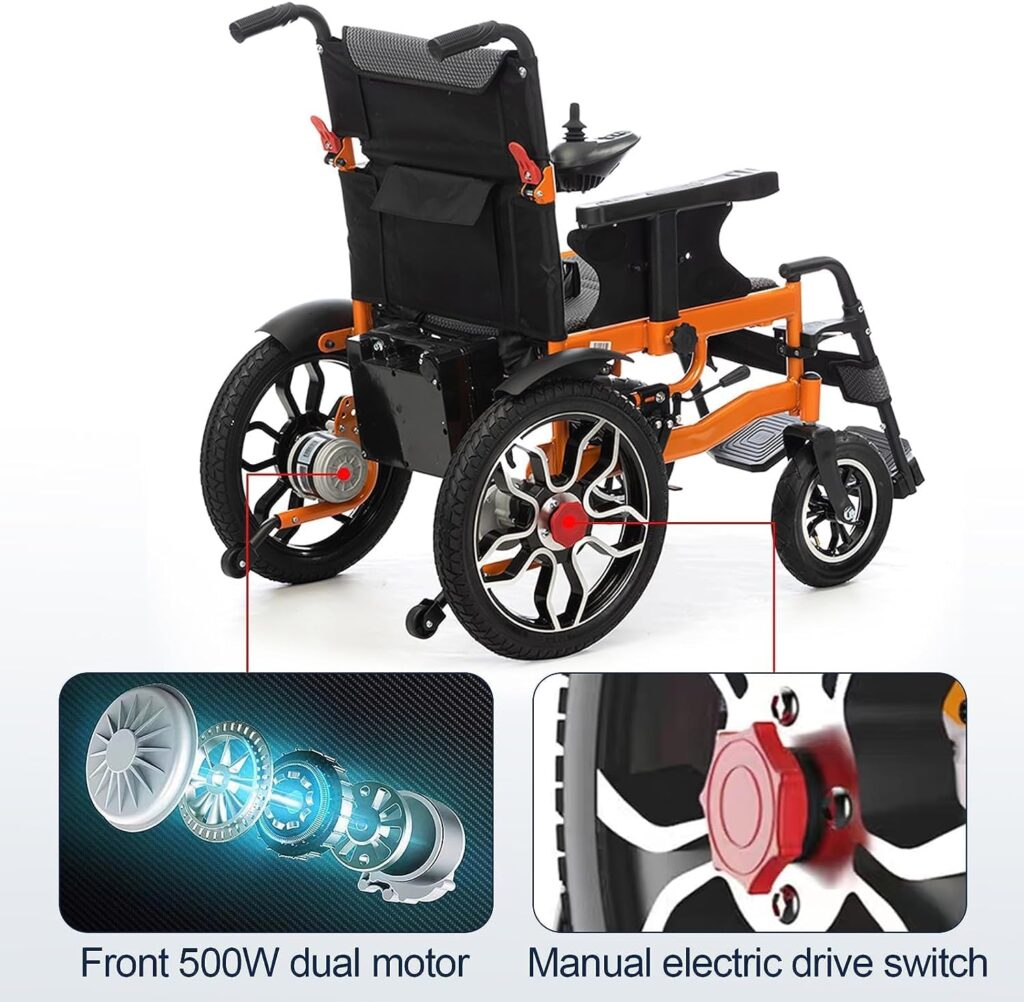 Foldable Electric Wheelchairs for Adults,Foldable All Terrain Power Chair, Anti-Tipper 360°Joystick,500 Watt Waterproof Motor,Lightweight Motorized Portable Mobility Aid for Seniors