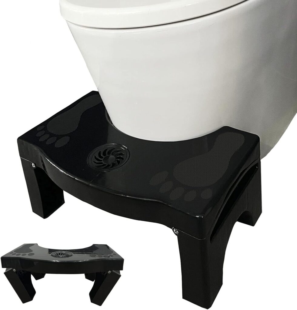 Foldable Poop Stool for Adults Toilet Stool,Potty Stool for The Bathroom,Bathroom Stool with Freshener Space, Non-Slip Toilet Assistance Step Stool for Kids and Seniors, 7 Heavy Duty Plastic, Black