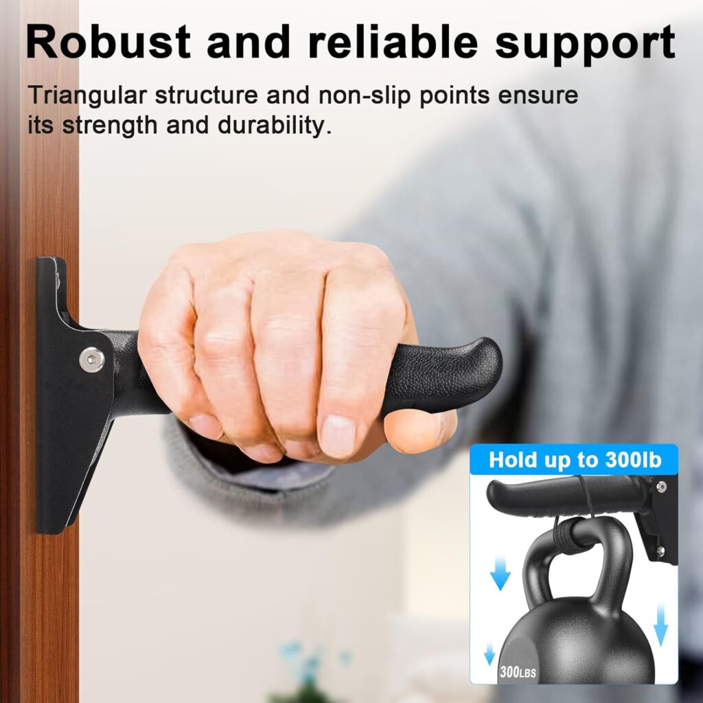 Folding Doorway Assist Handle - Flip Up Grab Bar for Elderly Support - Non-Slip Grip, Great Mobility Aid for Seniors, Disabled, and People with Balance Issues - Supports Up to 300 Pounds - Black