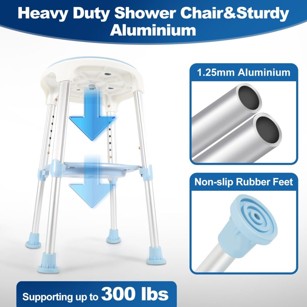 Fuairmee 360 Degree Rotating Shower Chair with Armrests, 350lbs Adjustable Shower Chair for Inside Shower, Shower Tub Chair with Storage Tray, Swivel Shower Stools for Seniors, Injured, Handicap