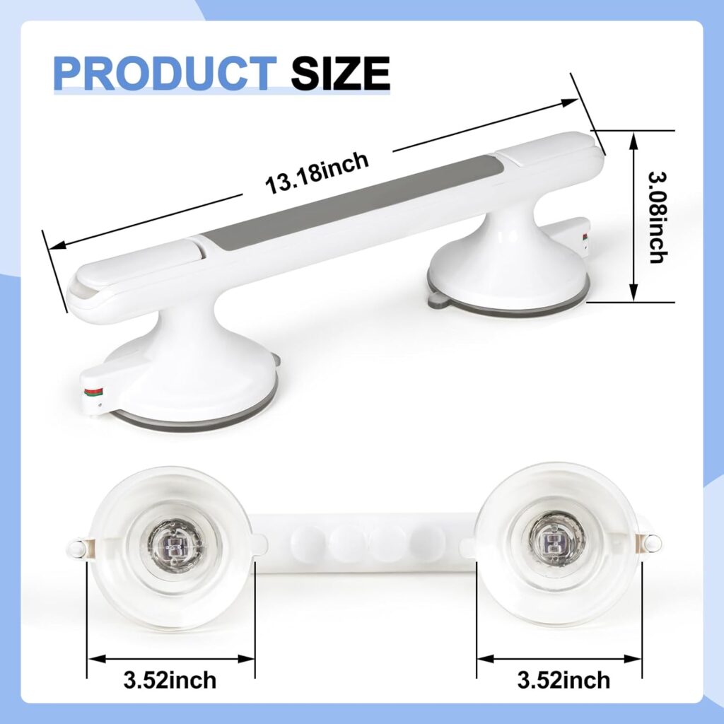 Grab Bars for Shower(2 Pack), Shower Handle for Bathroom, Suction Cup Grab Bars with Indicators, Shower Handles for Elderly, Handicap Grab Bars for Senior, Tool Free  No Drill Balance Bar for Bathtub