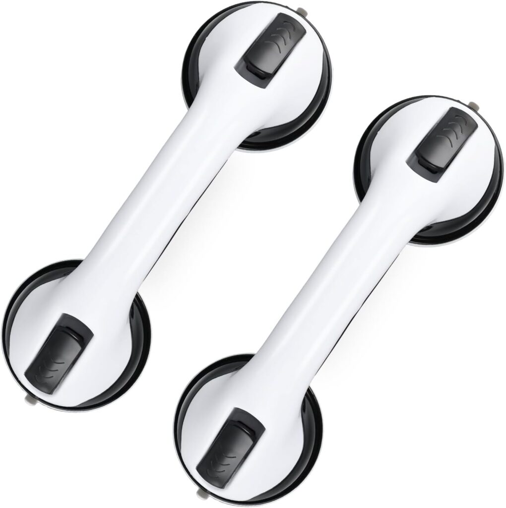 Grab Bars for Showers, Shower Handle 12 Inch Strong Suction Shower Bar, Safety Bars for Shower Chair Stool, Bathroom Grab Bar for Seniors, Elderly, Handicap, Children (2 Pack)