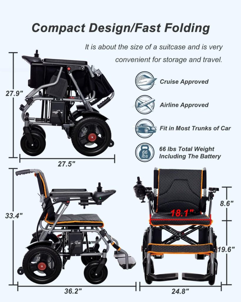 Healhome Portable Motorized Wheelchairs for Adults Senior, Durable Foldable Electric Wheelchair - Lightweight Senior Easy to Use Ships from USA Black 66 pounds