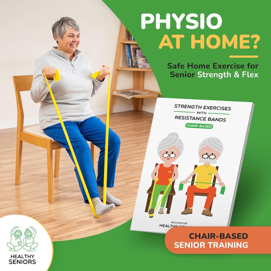 Healthy Seniors Chair Exercises for Seniors - Two Resistance Bands, Handles, and Printed Exercise Guide. Adjustable Fitness Equipment for Seniors, Elderly Home. Occupational Physical Therapy Aids