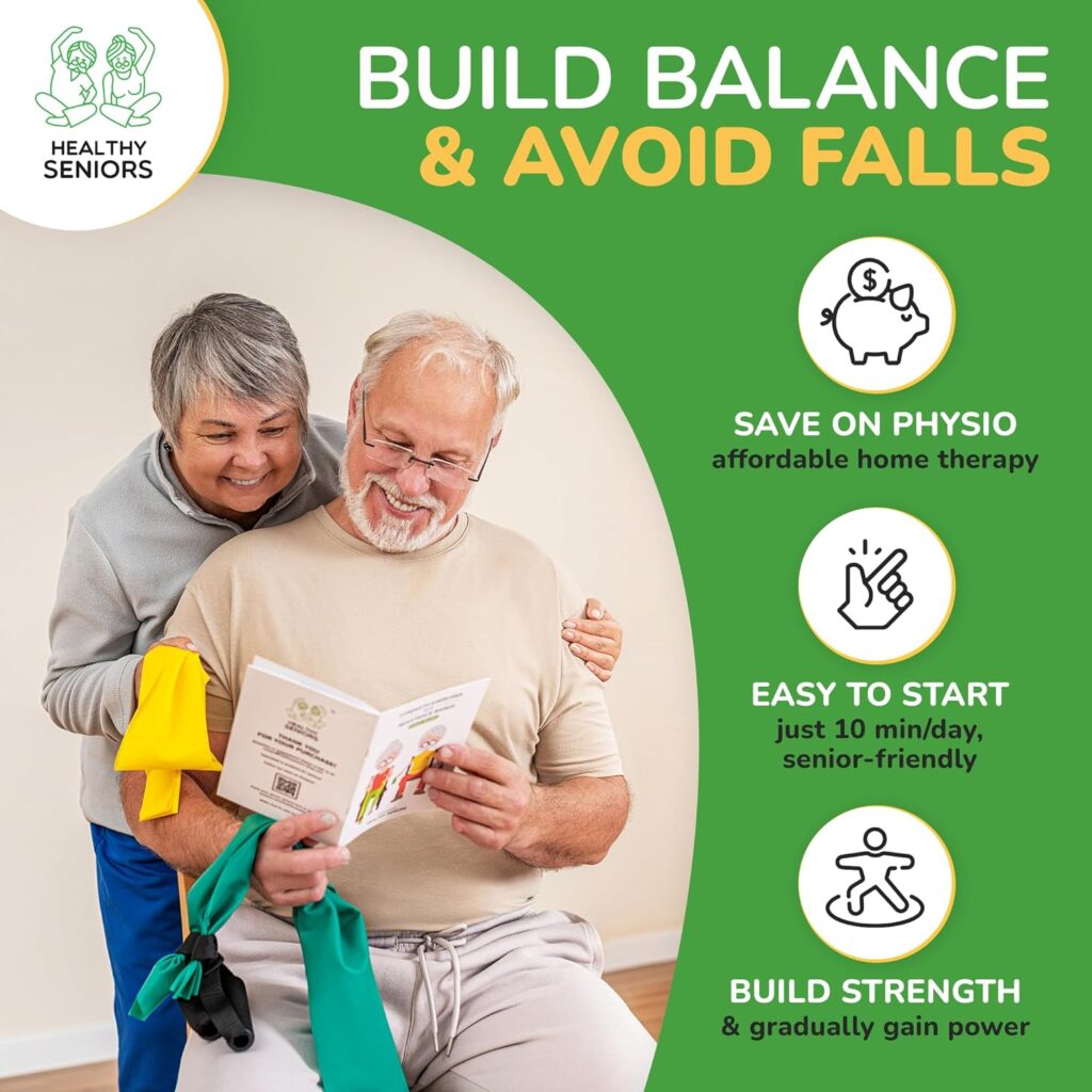 Healthy Seniors Chair Exercises for Seniors - Two Resistance Bands, Handles, and Printed Exercise Guide. Adjustable Fitness Equipment for Seniors, Elderly Home. Occupational Physical Therapy Aids