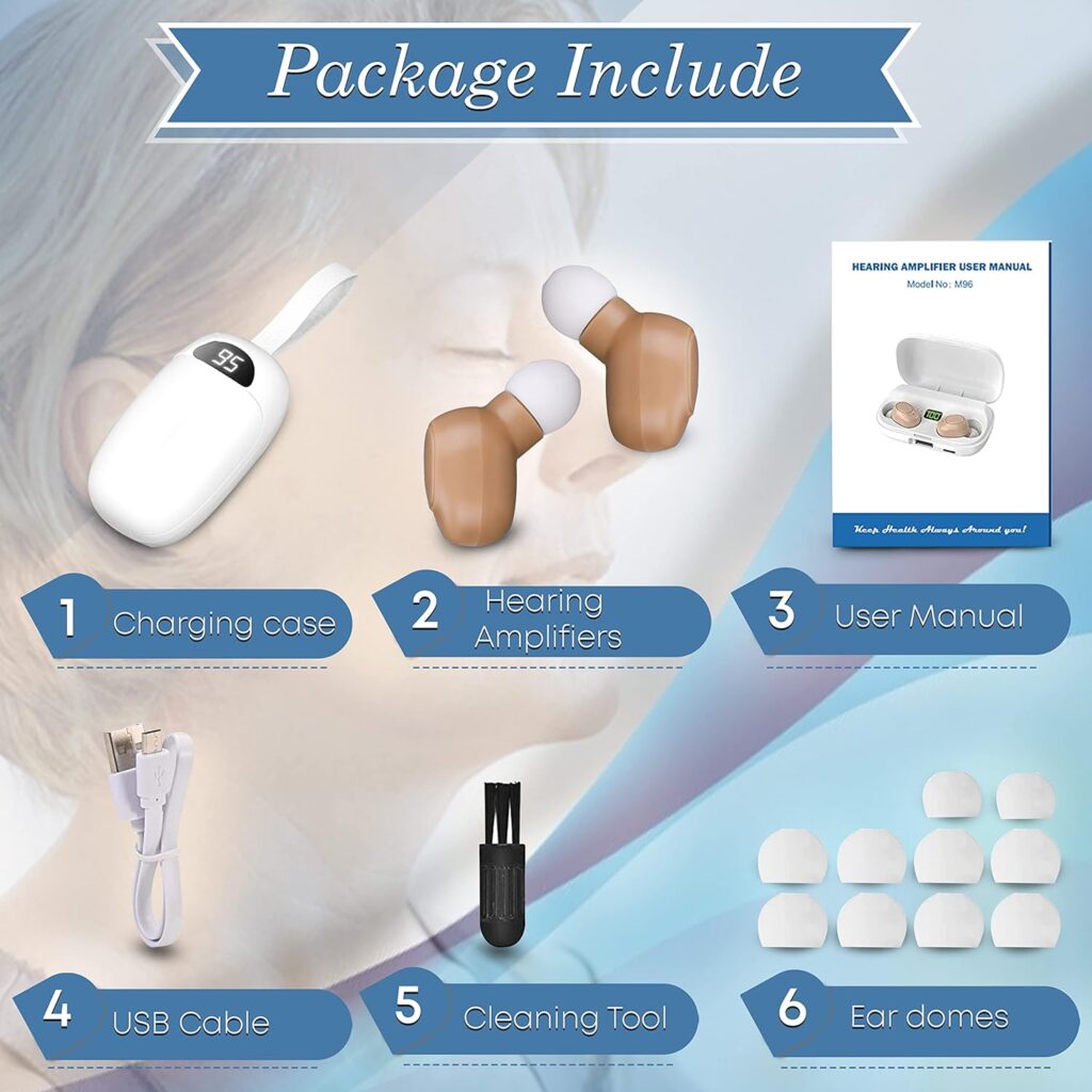 Hearing Aids for Seniors, Rechargeable Hearing Amplifier with Noise Canceling, Digital Hearing Assist Devices with Volume Control and Charging Case