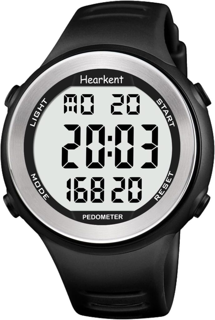Hearkent Waterproof Pedometer Watch for Senior Non Bluetooth No App Required with Steps Calories Counter and LCD Large Numbers (Black)
