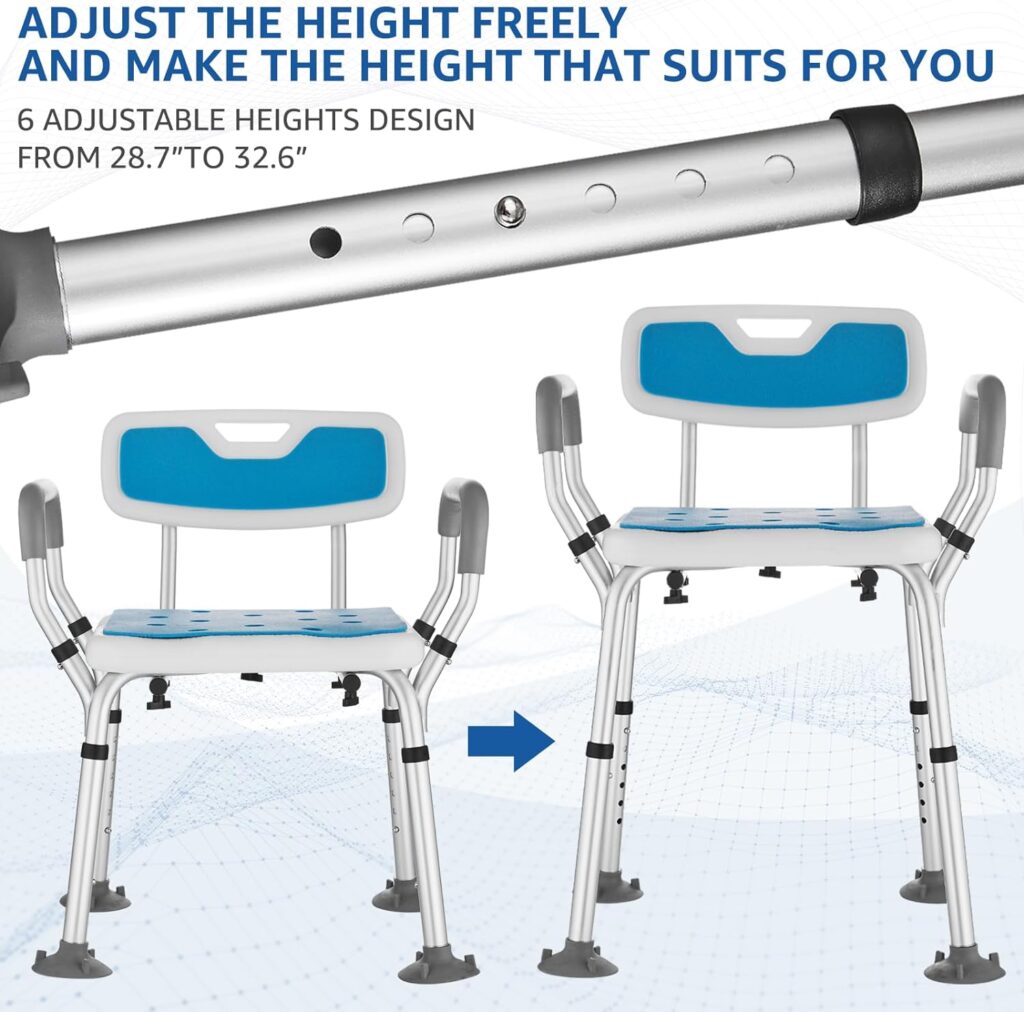 Heavy Duty Shower Chair for Inside Shower Chair with Detachable Arms and Back Portable Lift Height Shower Chairs for Seniors for Shower Stall,Bathtub Chair for for Handicap, Disable Pregnant