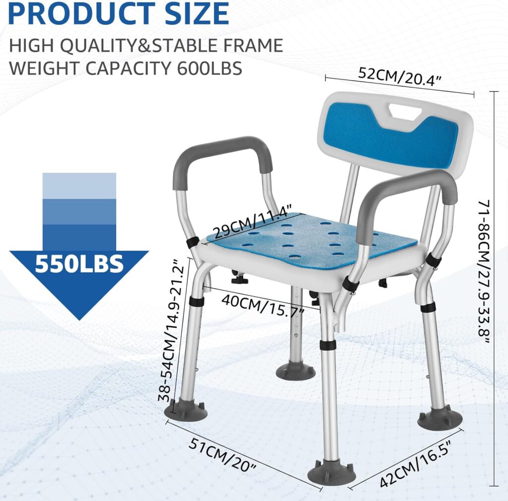 Heavy Duty Shower Chair for Inside Shower Chair with Detachable Arms and Back Portable Lift Height Shower Chairs for Seniors for Shower Stall,Bathtub Chair for for Handicap, Disable Pregnant