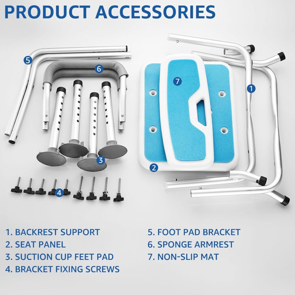 Heavy Duty Shower Chair for Inside Shower Chair with Detachable Arms and Back Portable Lift Height Shower Chairs for Seniors for Shower Stall,Bathtub Chair for for Handicap, Disable Pregnant