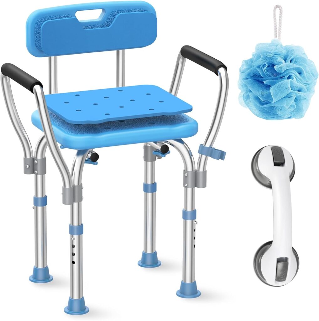 Heavy Duty Shower Chair with Armrests  Back, Upgraded 450lbs Stainless Steel Shower Seat for Inside Shower, Anti Slip Adjustable Bathtub Stool, Widened  Padded Bathroom Chair for Elderly  Disabled