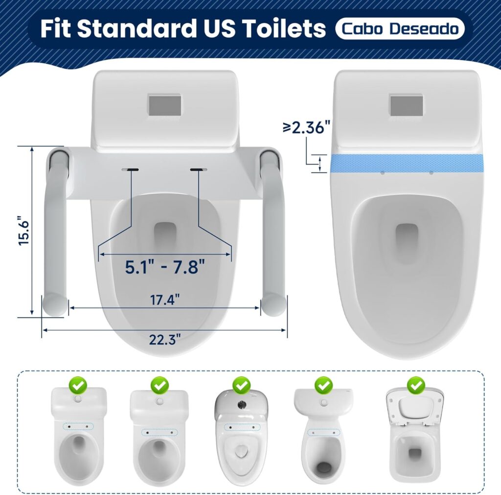 Heavy Duty Toilet Safety Rails Over 400lbs for Elderly, Toilet Rails Premium Aluminum Alloy Toilet Safety Frame with Arms Handles for Disabled Senior and Pregnant, Easy Installation (Support 480 LBS)