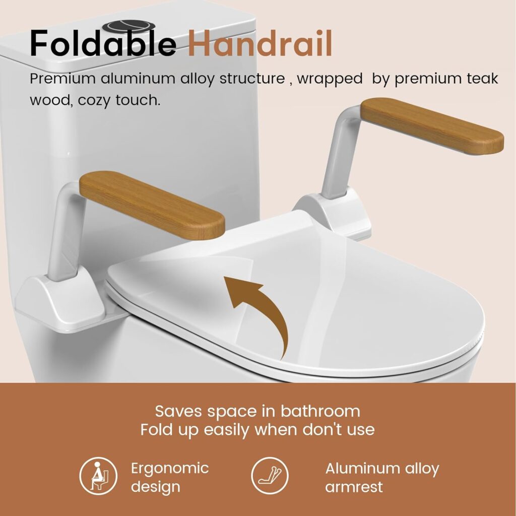 HEINSY Toilet Safety Rail, Heavy Duty Foldable Toilet Handrail, Aluminum Alloy Support Up to 480LBS Perfect for Elderly Senior Handicap Pregnant