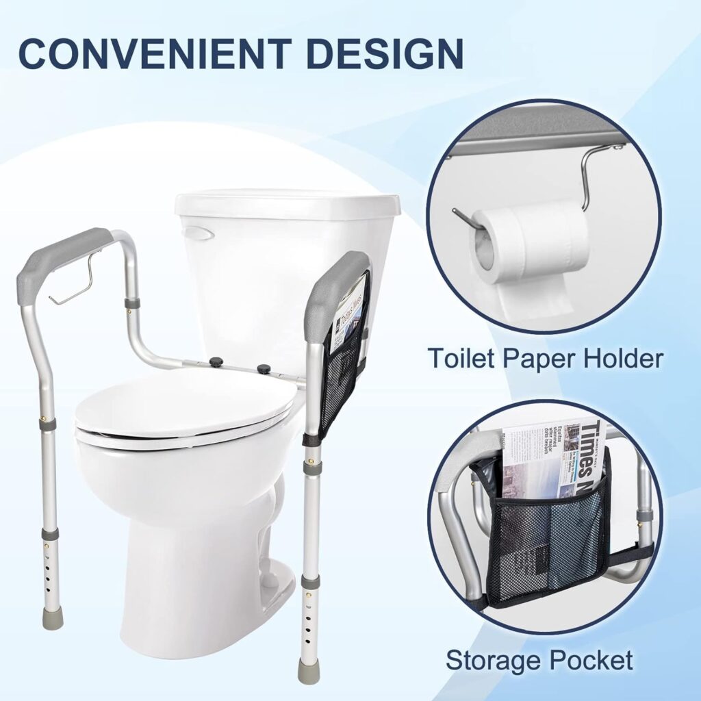 HEPO Toilet Safety Rails for Elderly Adults, Toilet Safety Frame with Arms  Storage Bag, Adjustable Height and Width, Toilet Handles for Seniors, Handicap, Disabled, 2 Additional Suction Cups