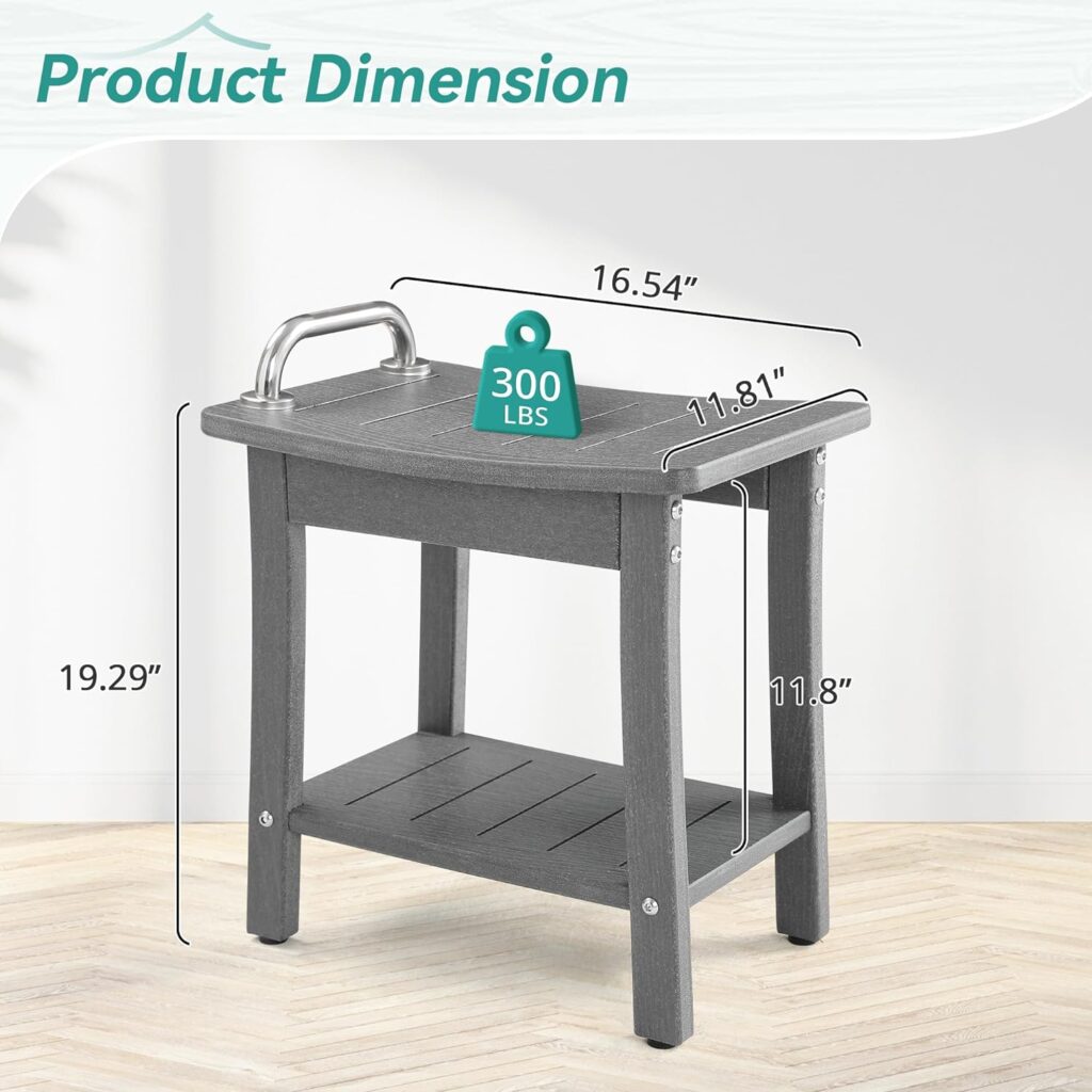 Homenjoy HDPE Shower Bench Seat, Waterproof Bathroom Shower Stool Benches for Inside Shower to Sit on, Armrest Spa Shower Chair for Elderly, Seniors, Disabled, Indoor/Outdoor Use, Gray