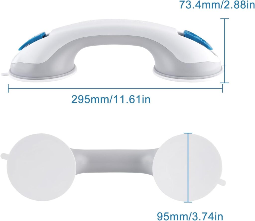 Hotodeal Grab Bars，Shower Handle Suction for Bathtubs and Showers, Bathroom, Elderly, Seniors, Handicap, Night Glows Balance Assist (11.6, White-Night Glow-2Pack)