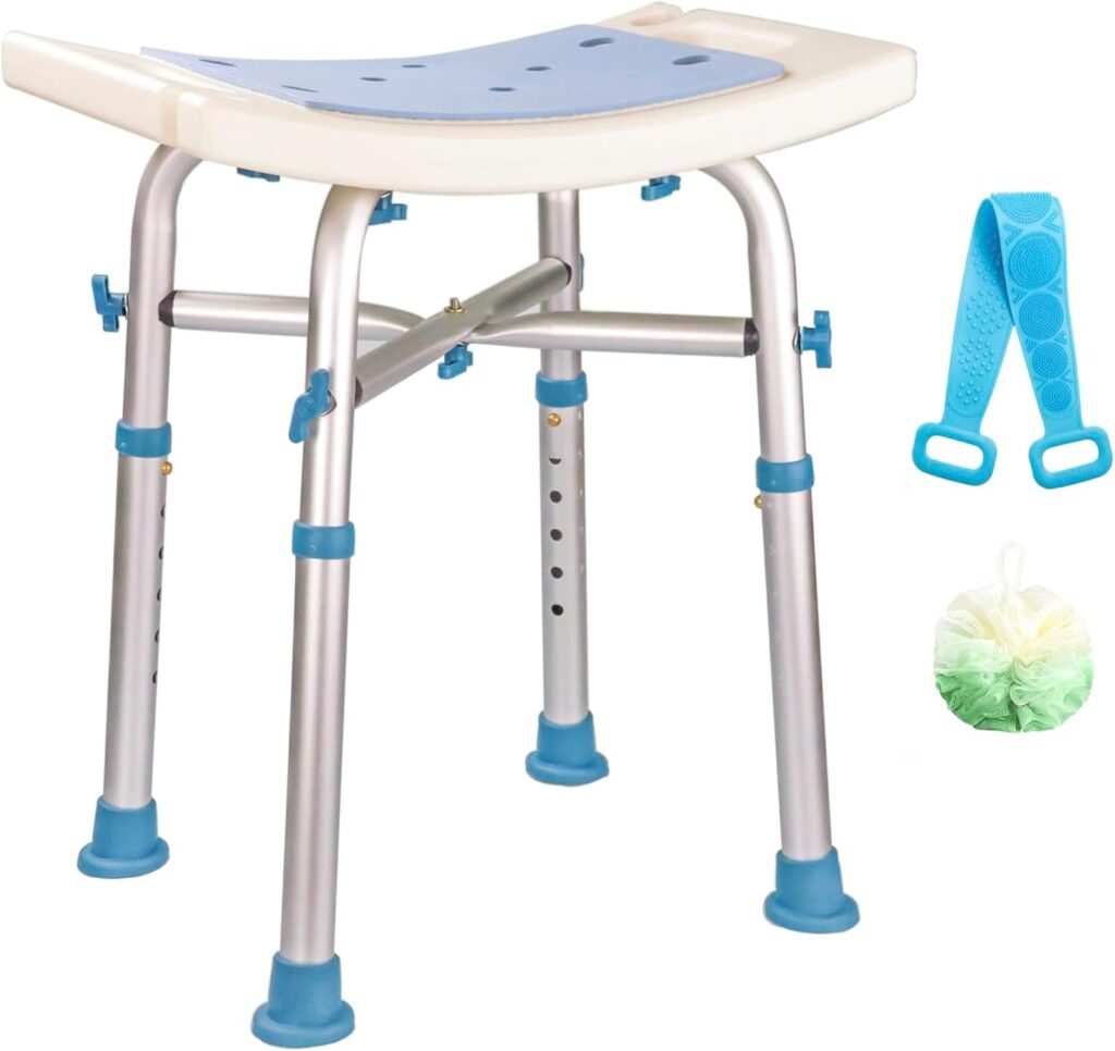 Icedeer Shower Stool with Unique Heavy Duty Crossbar Supports, Shower Seat, Height Adjustable Shower Chair for Inside Shower/Bathtub, Bath Chair for Seniors and Disabled, Tool-Free, Capacity 500 lbs