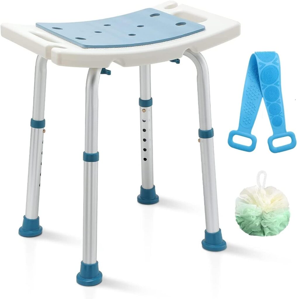 Icedeer Shower Stool with Unique Heavy Duty Crossbar Supports, Shower Seat, Height Adjustable Shower Chair for Inside Shower/Bathtub, Bath Chair for Seniors and Disabled, Tool-Free, Capacity 500 lbs