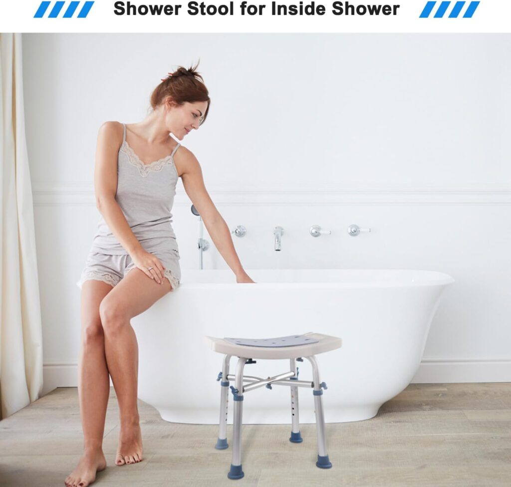 Icedeer Shower Stool with Unique Heavy Duty Crossbar Supports, Shower Seat, Height Adjustable Shower Chair for Inside Shower/Bathtub, Bath Chair for Seniors and Disabled, Tool-Free, Capacity 500 lbs