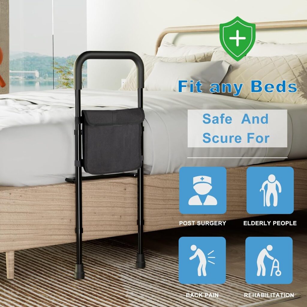 jianlian Bed Rail - Bed Rails for Elderly Adults Safety- Adjustable Adult Assist Rail Handle with Storage Pocket, Medical Bed Rail Fits King, Queen, Full, Twin Bed, Support Up to 300lbs,Black