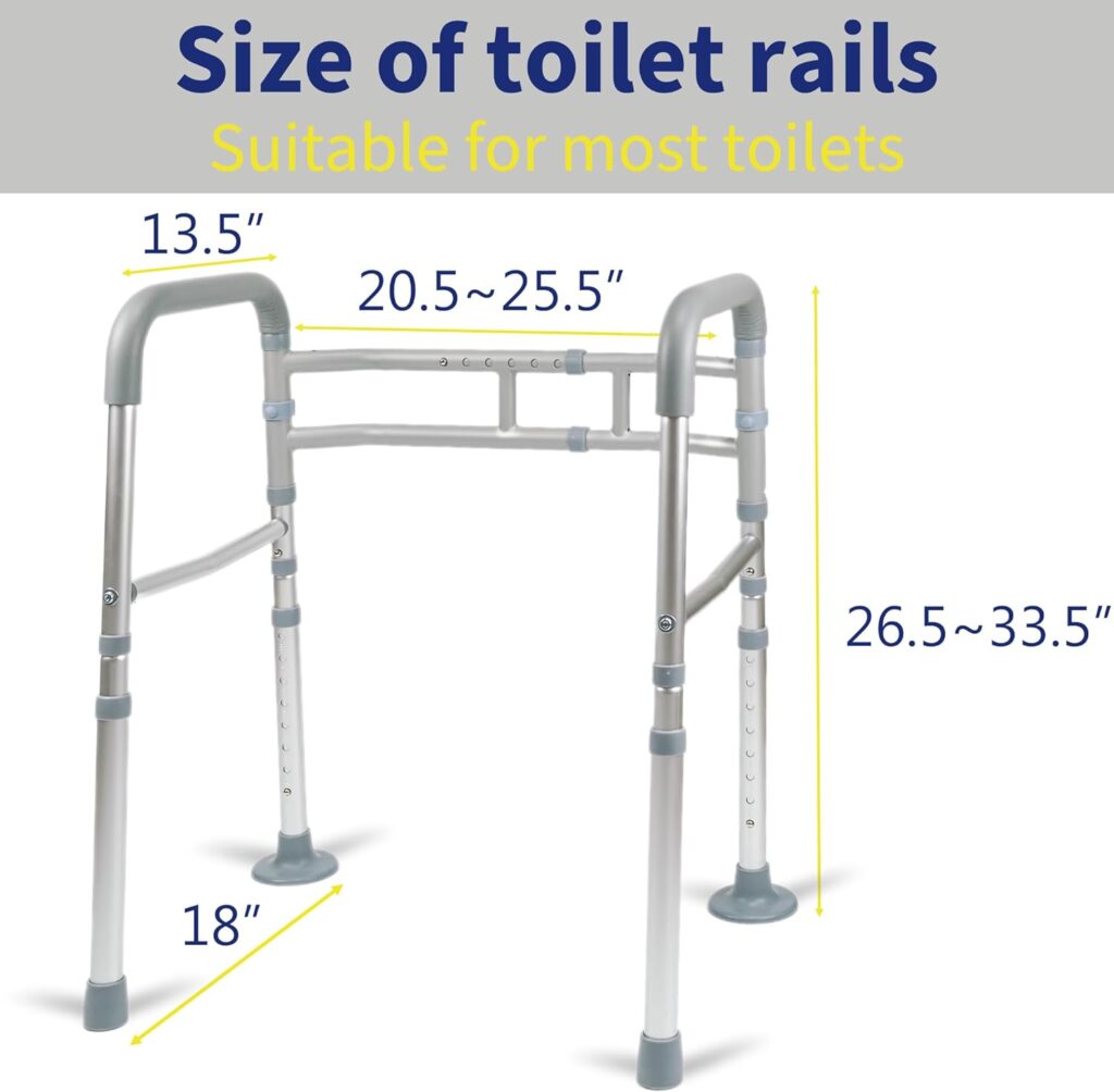 LandTale Toilet Safety Rails, Adjustable Toilet Rails for Elderly Adults Senior Disabled Handicap, Toilet Assistance Handles Safety Frames, Fit for Most Toilet, Foldable  Portable