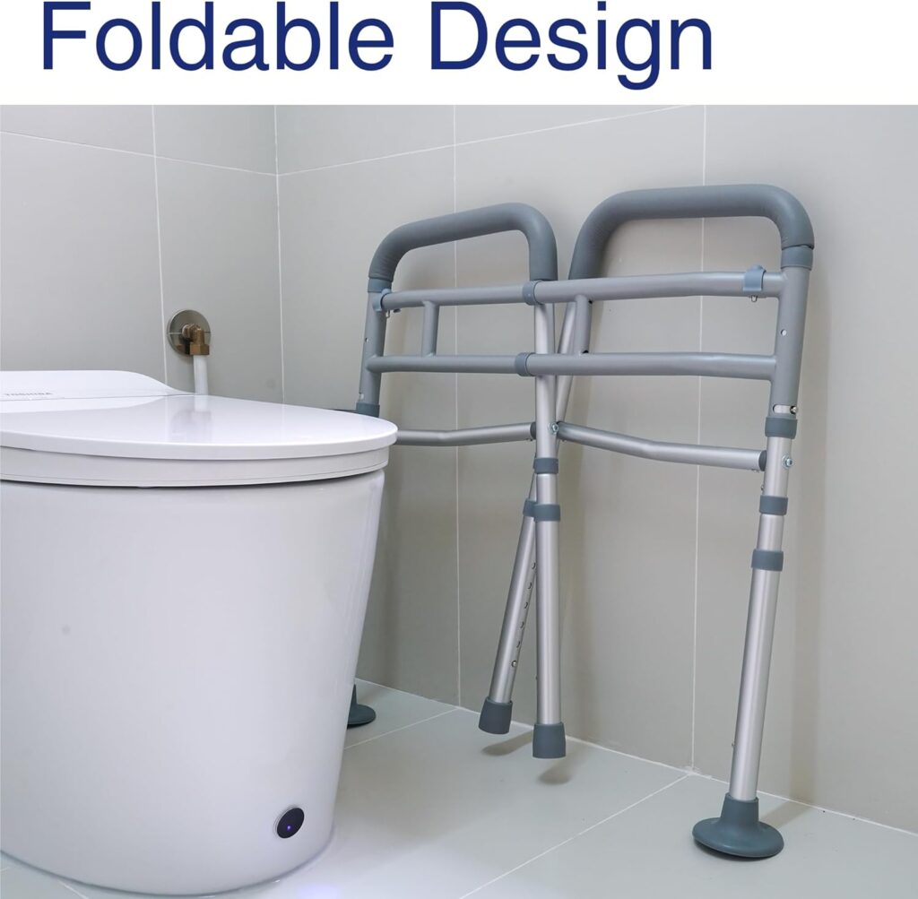 LandTale Toilet Safety Rails, Adjustable Toilet Rails for Elderly Adults Senior Disabled Handicap, Toilet Assistance Handles Safety Frames, Fit for Most Toilet, Foldable  Portable