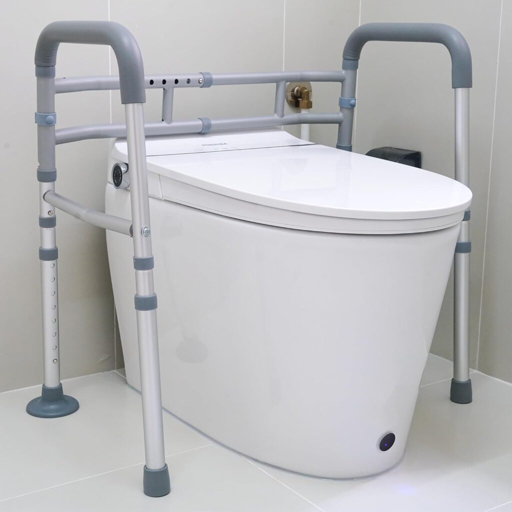 LandTale Toilet Safety Rails, Adjustable Toilet Rails for Elderly Adults Senior Disabled Handicap, Toilet Assistance Handles Safety Frames, Fit for Most Toilet, Foldable  Portable