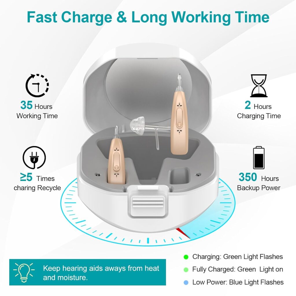 Lentorgi Rechargeable Hearing Aids for Seniors with Noise Cancelling, BTE Hearing Aids for Mild Moderate Severe Hearing Loss, Dual Microphone - Gray