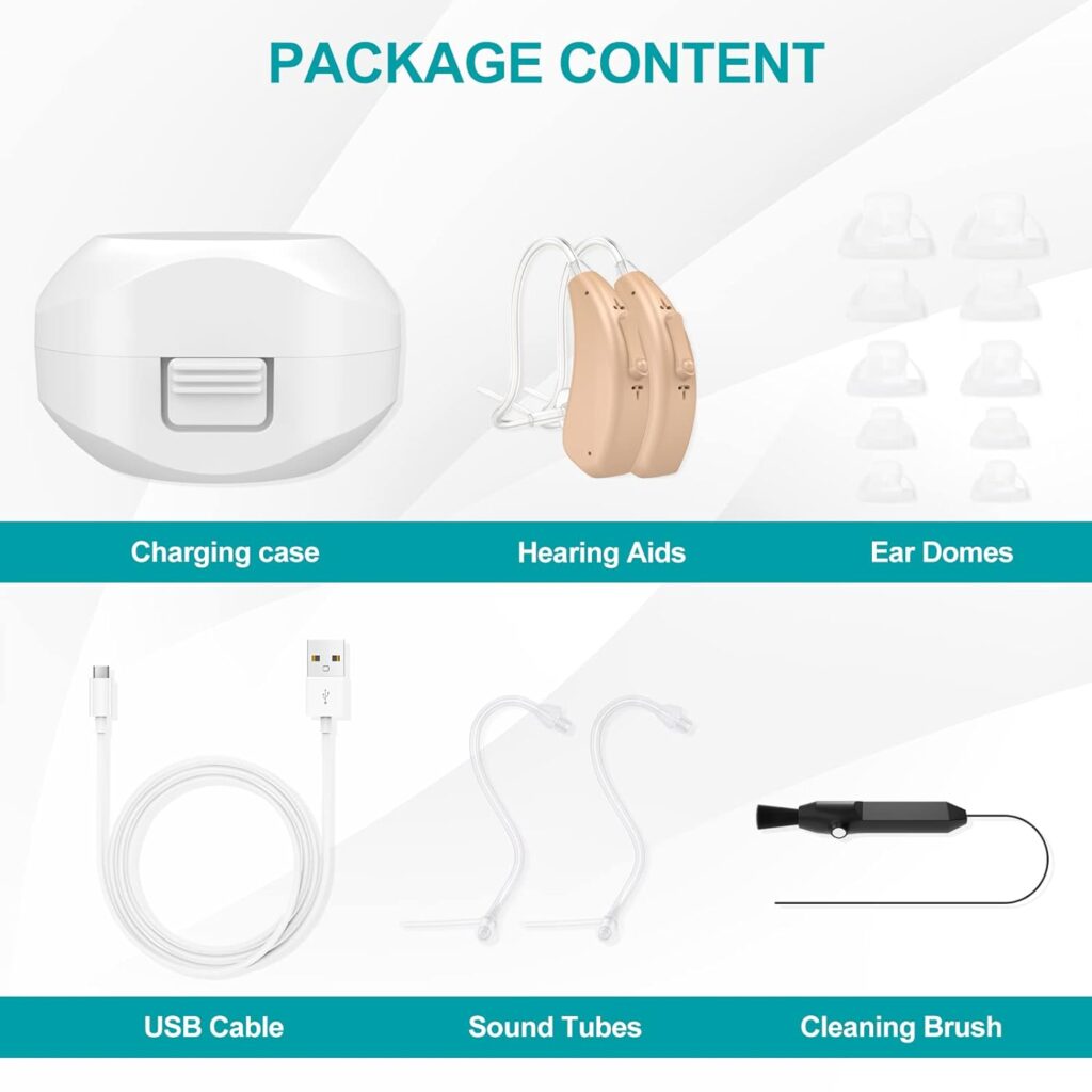 Lentorgi Rechargeable Hearing Aids for Seniors with Noise Cancelling, BTE Hearing Aids for Mild Moderate Severe Hearing Loss, Dual Microphone - Gray