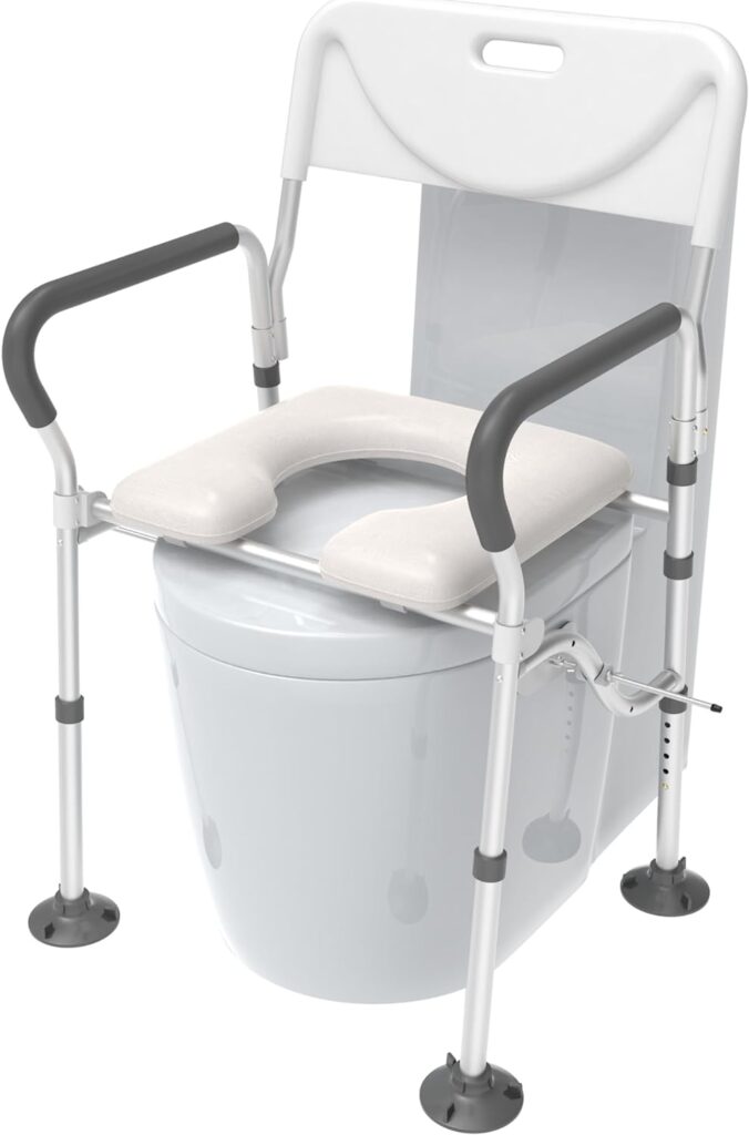 Lifted Throne - Raised Toilet Seat with Handles and Backrest Raised Toilet Seat Up to 330lb - Heavy Duty Commode  Safety Frame - Portable Bathroom Chair