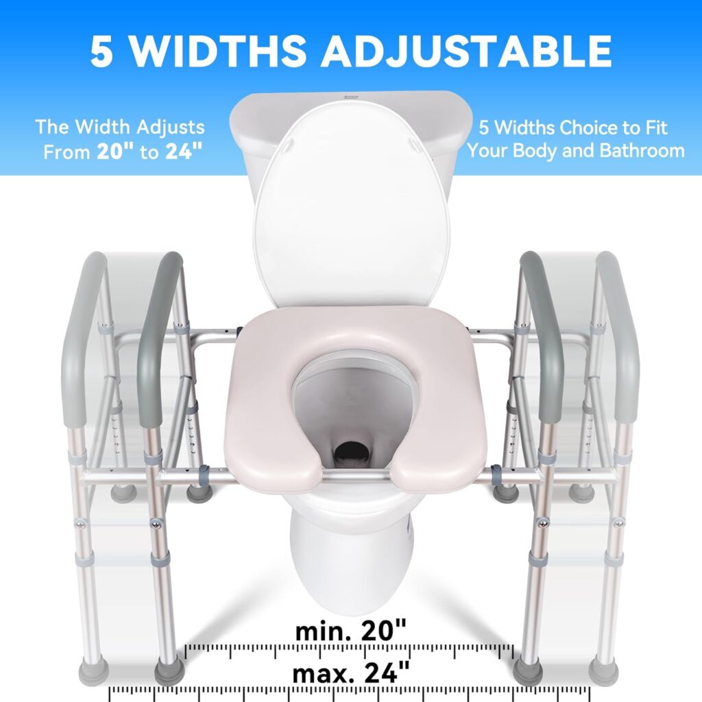 LimLuc Raised Toilet Seat with Handles, Width and Height Adjustable Raised Toilet Seat with Arms and Widen Seat, Up to 400lbs, Raised Toilet Seat for Seniors, Handicap, Pregnant, Fits Any Toilet