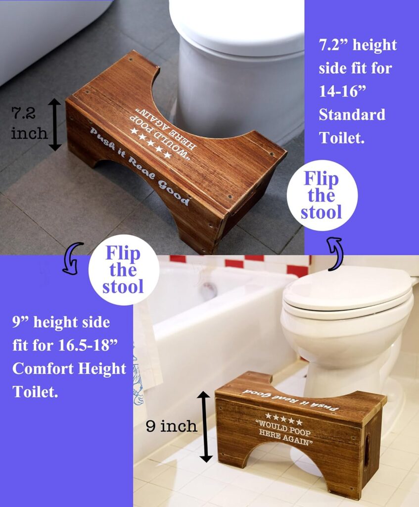 LIVDUCOT Farmhouse Funny Wooden Toilet Poop Stool for Bathroom - Easy to Assemble Flip Toilet Potty Step Stool for Adults Kids Seniors - 7 and 9 Adjustable Heights