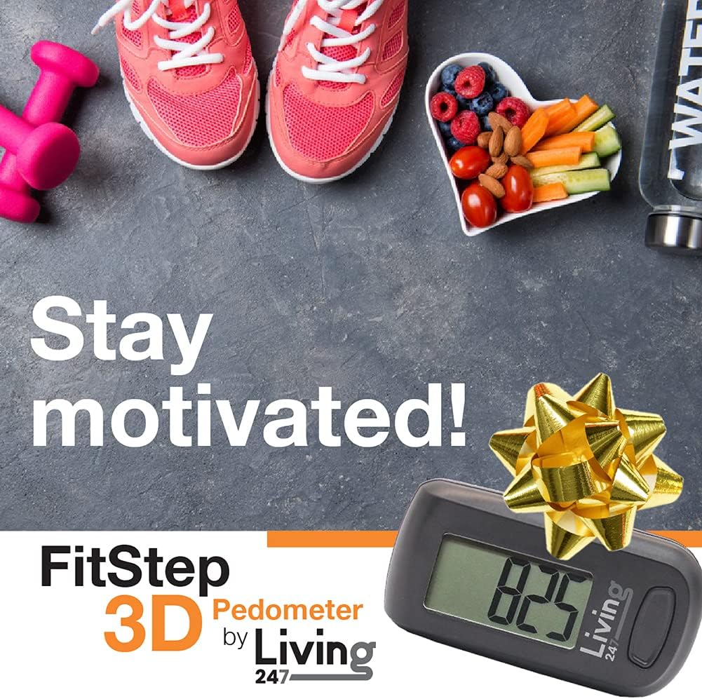 Living247 FitStep 3D Pedometer for Seniors, Easy to Use One Button Step Counter Step Tracker