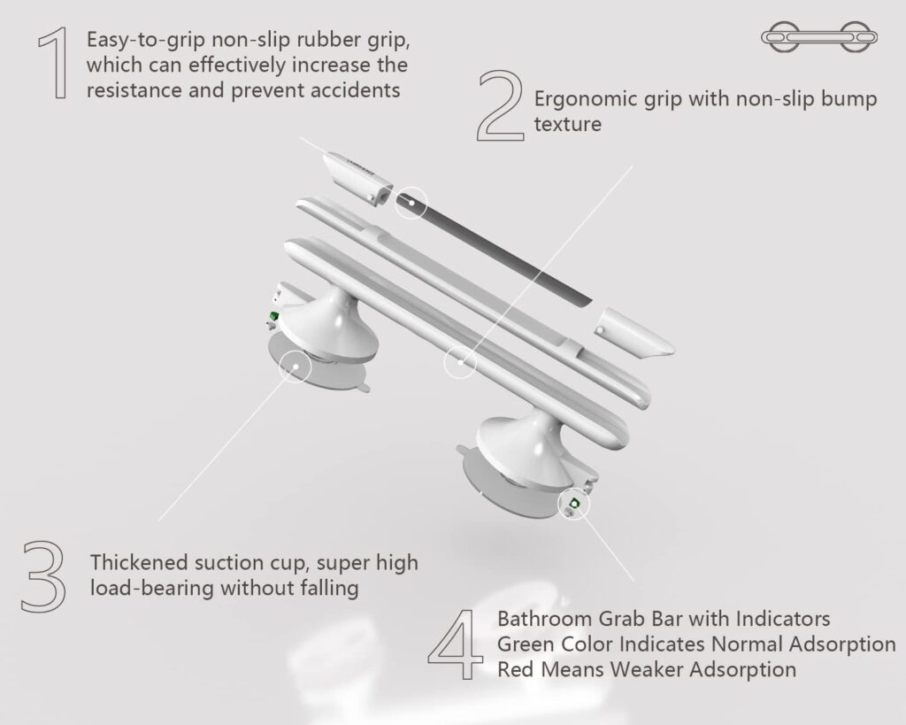 LORESJOY Grab Bars for Bathtubs and Showers, Shower Handle for Elderly Suction, Handicap Grab Bars for Toilet, Shower Grab Bars for Seniors, Shower Bars Safety for Tiles Glass Hard Plastic