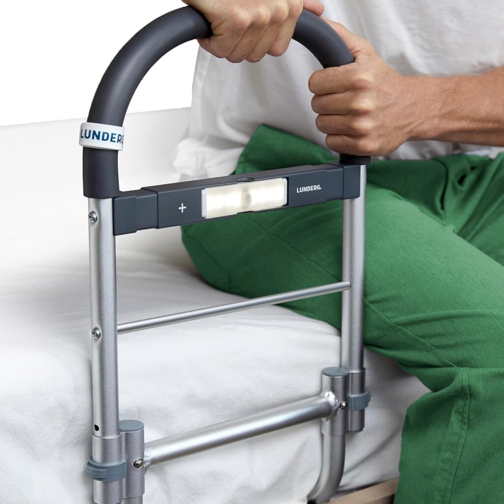 Lunderg Bed Rails for Elderly Adults Safety - with Motion Light  Non-Slip Handle - Bed Railings for Seniors  Surgery Patients - The Cane Fits Any Bed  Makes Getting in  Out of Bed Much Easier