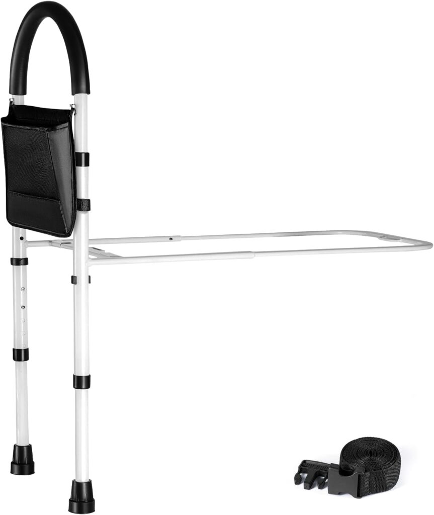 Medical king Bed Assist Rail Bed Rails Ror Seniors with Adjustable Heights with Storage Pocket Easy to get in or Out of Bed Safely with Floor Support