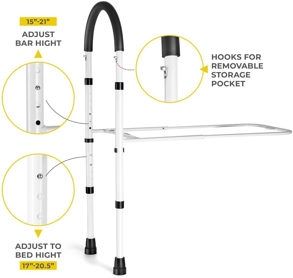 Medical king Bed Assist Rail Bed Rails Ror Seniors with Adjustable Heights with Storage Pocket Easy to get in or Out of Bed Safely with Floor Support