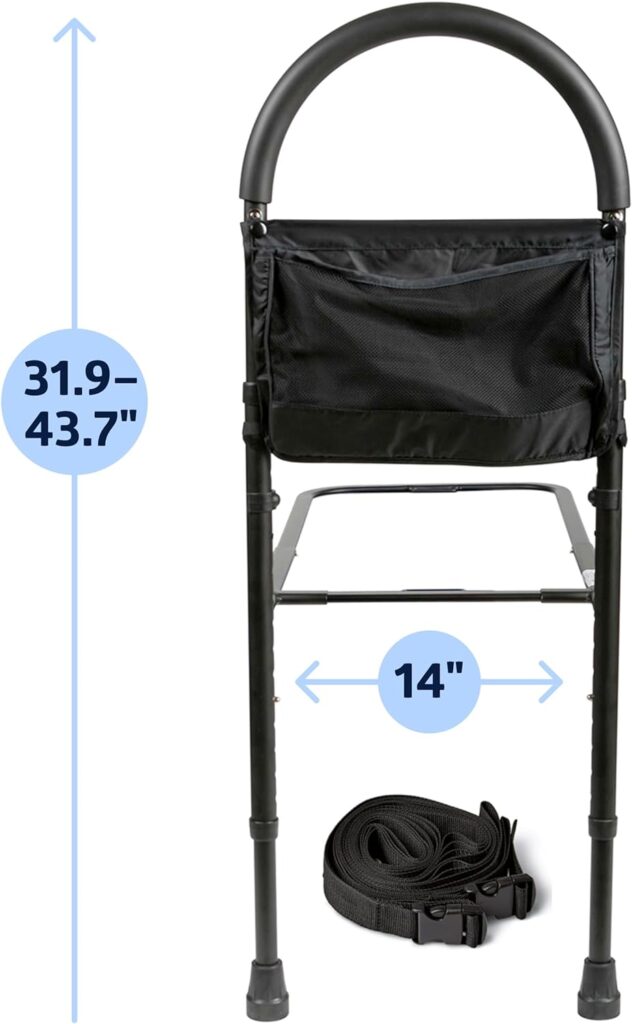 Medline Bed Assist Bar with Storage Pocket, Height Adjustable Bed Rail for Elderly Adults, Assistance for Getting In and Out of Bed at Home