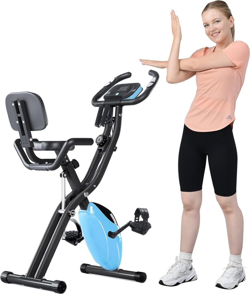 Merax Folding Exercise Bike, 3 IN 1 Recumbent Exercise Bike for Home Gym Workout, Indoor Cycling Bike, Upright X-Bike Stationary Bike Position, 10-Level Magnetic Resistance Fitness Bike for Adults, Seniors