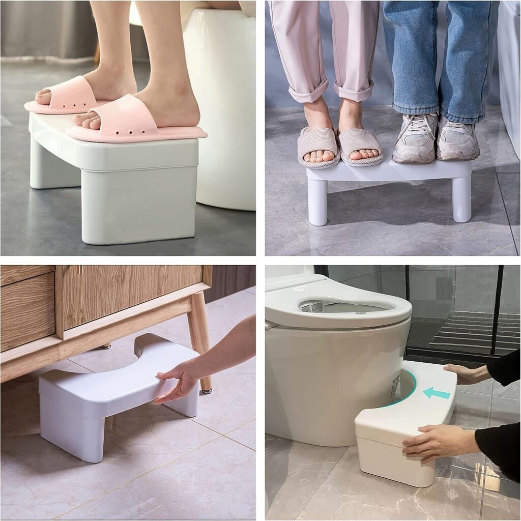 Mumuvou Squatting Toilet Stool,7 Inch Bathroom Stool Toilet Potty Stool for Adult,Non-Slip Toilet Assistance Poop Stool for Kids and Seniors White