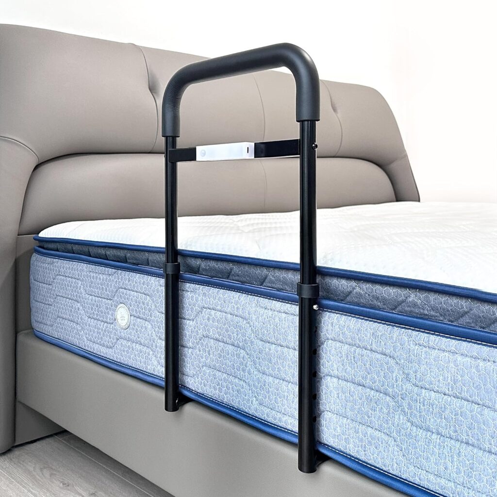 NIMOOD C1 Bed Rails for Elderly Adults Safety - Adjustable Heights Bed Cane with Non-Slip Ergonomic Handle, Stable Bed Assist Rails with Motion Light for Seniors Bedside Fall, Fits King QueenTwin Bed