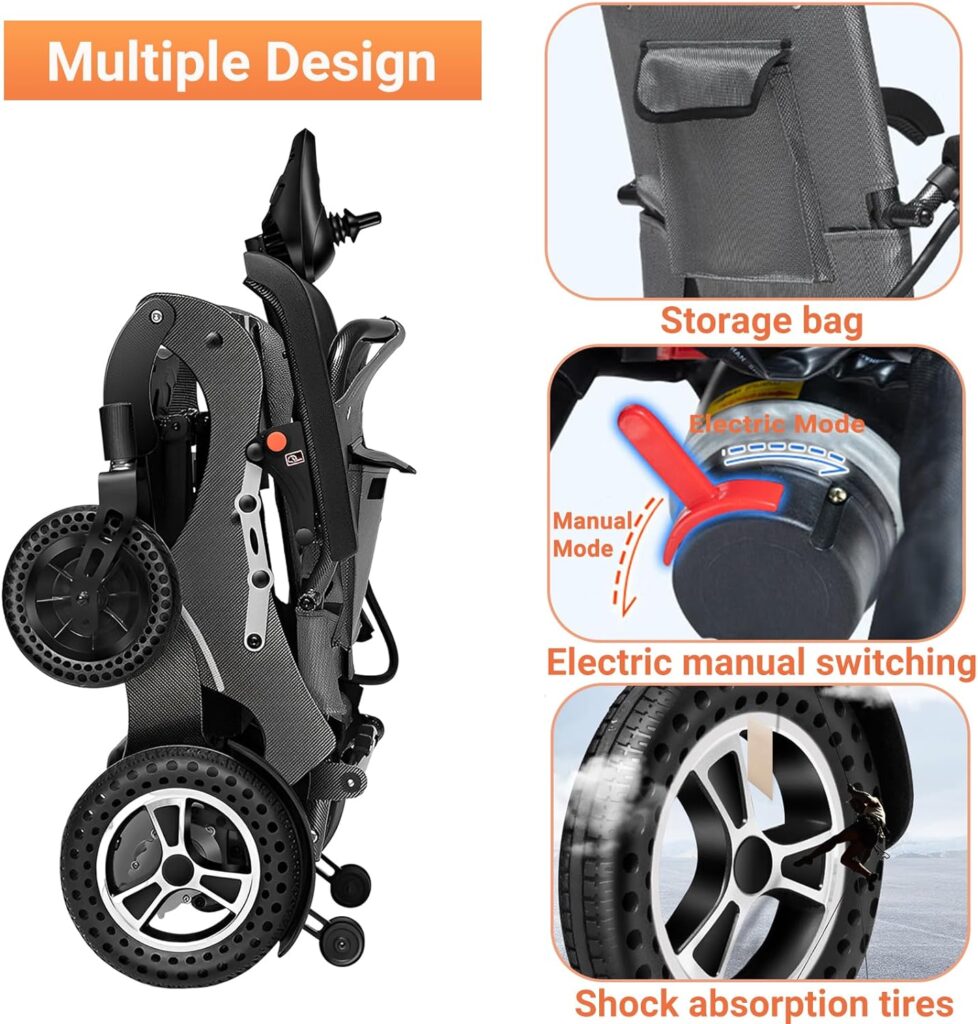 Nixlift Foldable Electric Wheelchairs for Seniors - All Terrain Motorized Wheelchair, Compact Portable, Powerful Motors, Liftable Armrests, 10AH Battery, Airline Approved