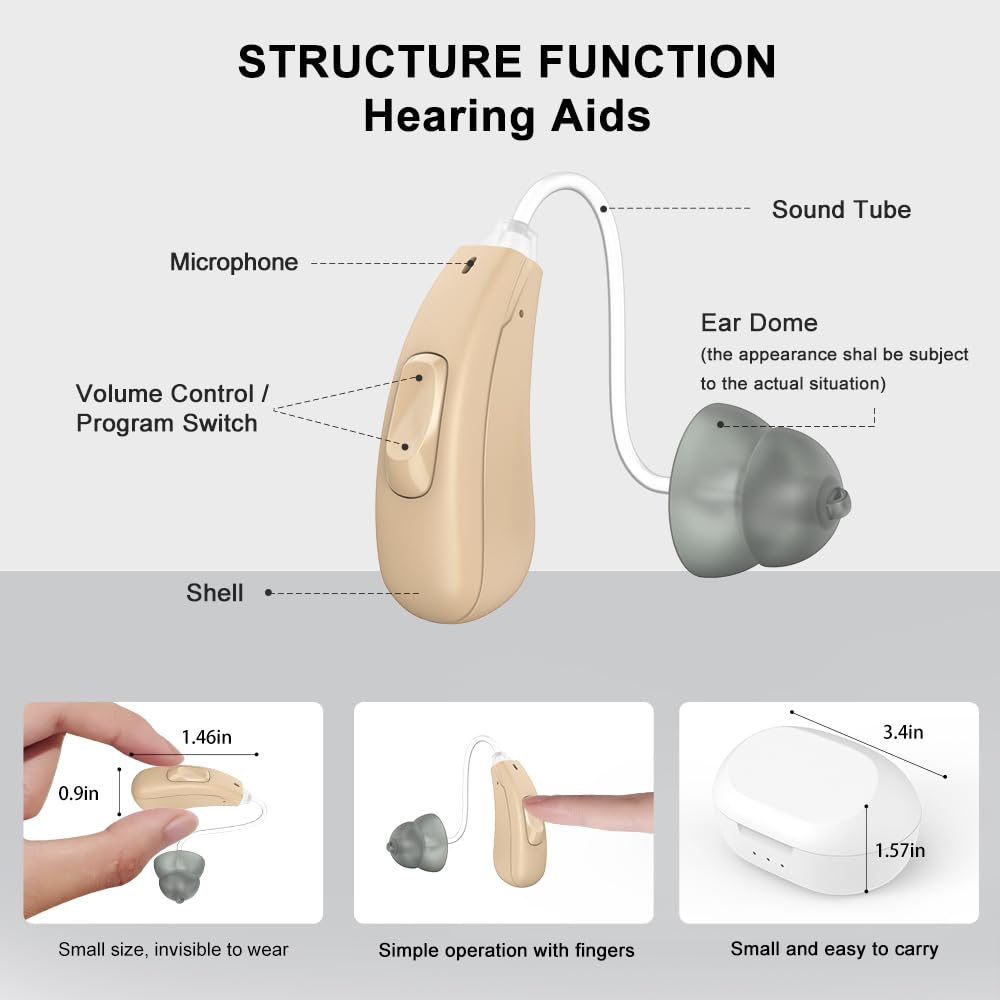 (Not Amplifier) True 11 Channals Hearing Aids for Seniors Hearing Loss with Noise Cancelling Professional OTC Rechargeable Hearing Aid with Magnetic Charging Box (Skin)