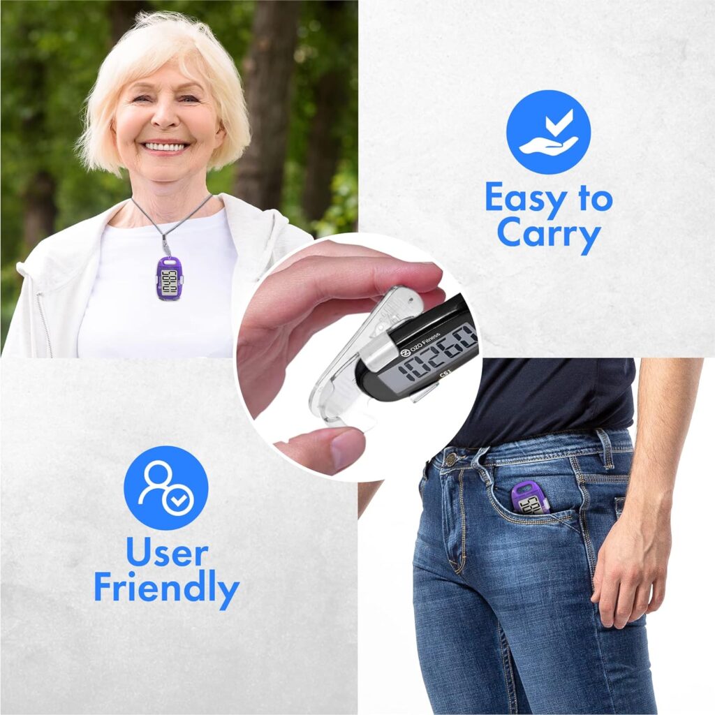 OZO Fitness CS1 Easy Pedometer for Walking - Step Counter with Large Display, Clip on and Lanyard