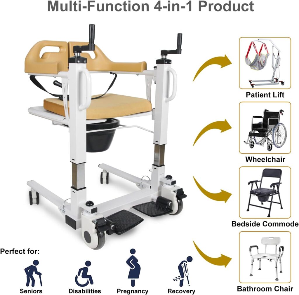 Patient Lift Transfer Chair for Home, 4 in 1 Portable Transfer Chair for Adults, Elderly, or Senior Living, Bed to Toilet Transfer Wheelchair, Easy Use - Ships from USA - Weight Capacity 290 lb