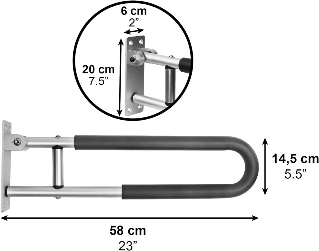 Pepe - Padded Folding Handicap Grab Bars for Toilet (x2 Units, 23), Toilet Handles for Seniors, Flip Up Toilet Grab Bars for Elderly, Bathroom Grab Rail, Toilet Hand Rail Wall Mounted