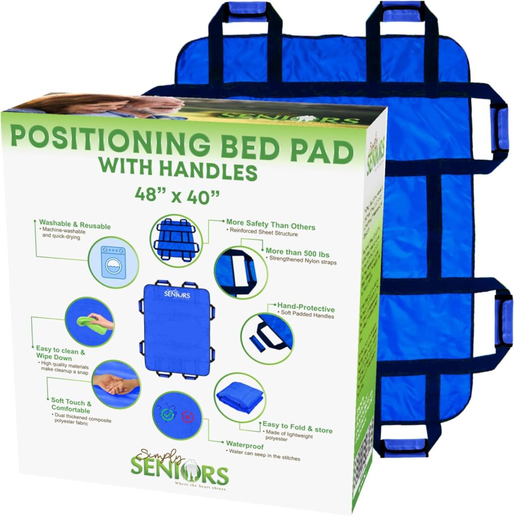 Positioning Bed Pad with Handles 48 X 40 - Reusable Washable Draw Sheets for Home Hospital Use - Essential Home Care Products Medical Supplies for Elderly Bed Ridden Patients